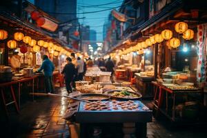 ai generativo imagem do uma movimentado japonês rua Comida mercado foto