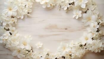 arenoso branco Antiguidade mesa com branco flores deitado em isto ai gerado foto