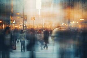 pessoas caminhando dentro Novo Iorque cidade, Manhattan, Unidos estados do América, turva multidão do irreconhecível às a rua, ai gerado foto