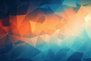 abstrato poligonal fundo. triangular baixo poli fundo com gradiente, azul laranja gradiente digital polígonos, uma rede rede fusão fundo papel de parede, ai gerado foto