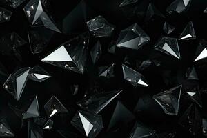 abstrato 3d Renderização do poligonal cristal dentro Preto fundo, Preto cinzento fundo com cristais, triângulos. 3d ilustração, ai gerado foto