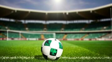 campo do sonhos. futebol bola em verde estádio arena foto