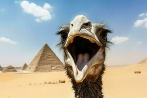 avestruz selfie pirâmides. gerar ai foto