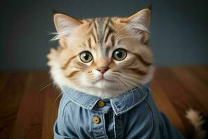este fofa gato vestindo camisa. ai generativo pró foto