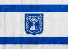 bandeira e casaco do braços do Israel em uma texturizado fundo. conceito colagem. foto