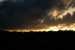 nuvens e efeitos de luz no céu ao amanhecer ou entardecer. foto