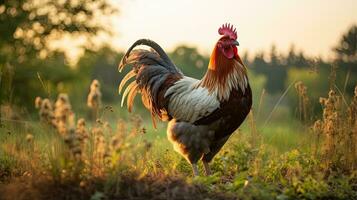 retrato frango dentro a Fazenda com luz exposição ai generativo foto