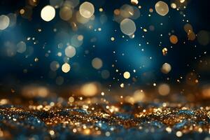 abstrato fundo com Sombrio azul e ouro partícula, Natal fundo, feriado conceito. generativo ai foto