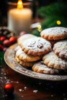 delicioso Natal biscoitos arranjado em uma prato foto