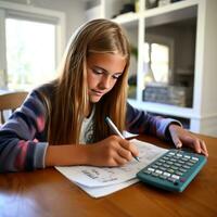 menina fazendo matemática dever de casa foto