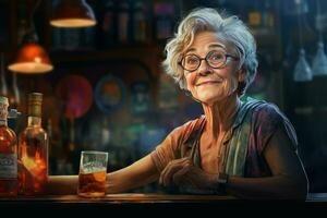 hospitaleiro barman velho mulher bar. gerar ai foto