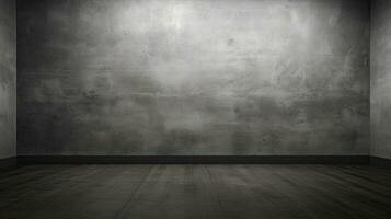 Sombrio Preto e cinzento abstrato cimento parede e interior texturizado estúdio quarto para produtos mostrar. parede fundo. generativo ai foto