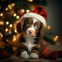 fofa feliz Natal cachorro dentro chapéu foto