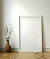 em branco cenário quadro, Armação em parquet chão. minimalismo. ai generativo foto