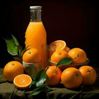 laranja com suco dentro vidro garrafas. Alto resolução. ai generativo foto