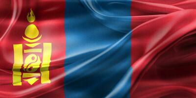 ilustração 3D de uma bandeira da mongólia - bandeira de tecido acenando realista foto