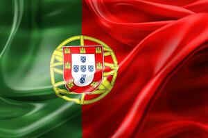 ilustração 3D de uma bandeira de portugal - bandeira de tecido acenando realista foto