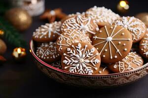 mão desenhado gengibre biscoitos perfeito para Natal festividades e indulgência foto