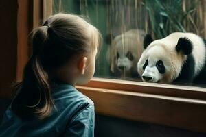 jardim zoológico criança panda janela. gerar ai foto