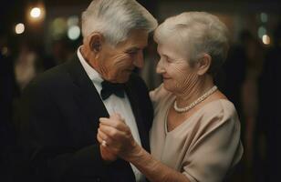 idosos casal dançando feliz. gerar ai foto