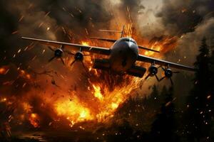 militares avião vôo fogo. gerar ai foto