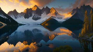 lindo lago dentro a montanha de ai foto