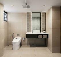 a partir de pequeno para deslumbrante maximizando espaço dentro seu banheiro interior Projeto 3d Renderização foto