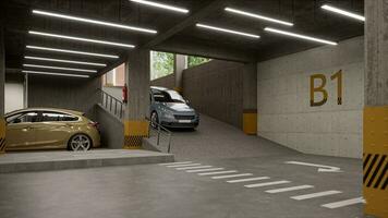 maximizando espaço inteligente interior Projeto soluções para carro estacionamento grande quantidade 3d Renderização foto