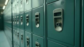 generativo ai, linha do Alto escola armários dentro a corredor, armário quarto foto