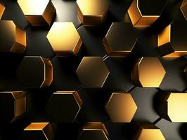 abstrato elegante dourado e Preto desatado hexágono geométrico forma 3d ilustração fundo. luxo moderno interior generativo ai foto