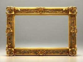 ouro Antiguidade retangular cenário ou espelho quadro, ricamente decorado. 3d looping animação com alfa fosco. frente visualizar, suavemente comovente luzes e reflexões, gerar ai foto