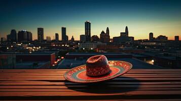 sombrero chapéu em a mesa com luz exposição ai geração foto