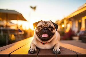 retrato fofa pug cachorro com luz exposição ai generativo foto