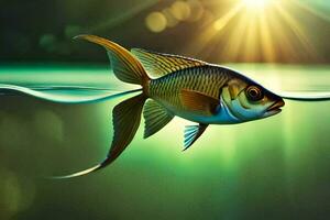 peixe natação dentro a água com a Sol brilhando. gerado por IA foto