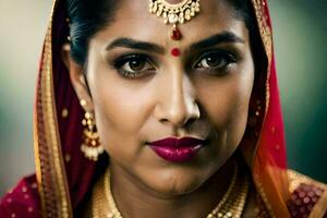 uma mulher vestindo tradicional indiano roupas e joia. gerado por IA foto