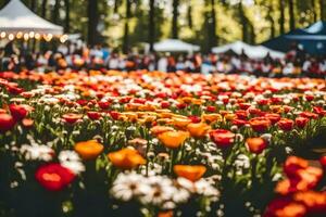 uma campo do laranja e branco flores gerado por IA foto