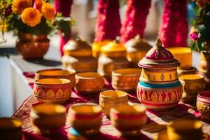 indiano Casamento decoração às a Casamento recepção. gerado por IA foto