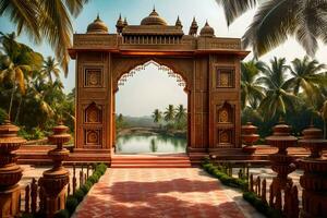 a Entrada para uma Palácio dentro Índia. gerado por IA foto