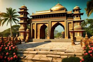 a dourado portão do Índia. gerado por IA foto