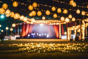 uma Casamento recepção com luzes e velas. gerado por IA foto