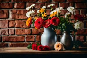 flores dentro uma vaso em uma mesa. gerado por IA foto