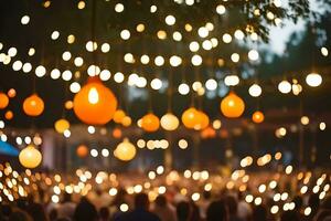 uma multidão do pessoas às a ao ar livre evento com luzes. gerado por IA foto