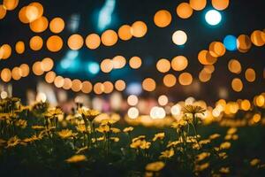 amarelo flores dentro a noite. gerado por IA foto