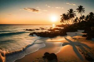 a Sol conjuntos em a de praia dentro a caribe. gerado por IA foto