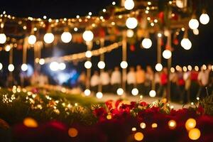 uma Casamento cerimônia com luzes e flores gerado por IA foto