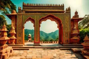 a arco do a Palácio do a Principe do udaipur. gerado por IA foto