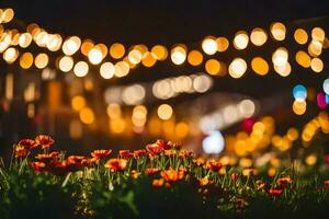 flores dentro a parque às noite. gerado por IA foto