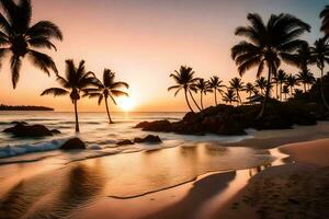 a Sol conjuntos em a de praia dentro a caribe. gerado por IA foto