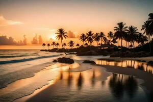 a Sol conjuntos em a de praia dentro sri lanka. gerado por IA foto