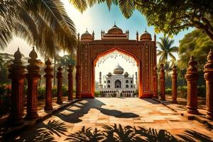 a Entrada para a taj mahal dentro Índia. gerado por IA foto